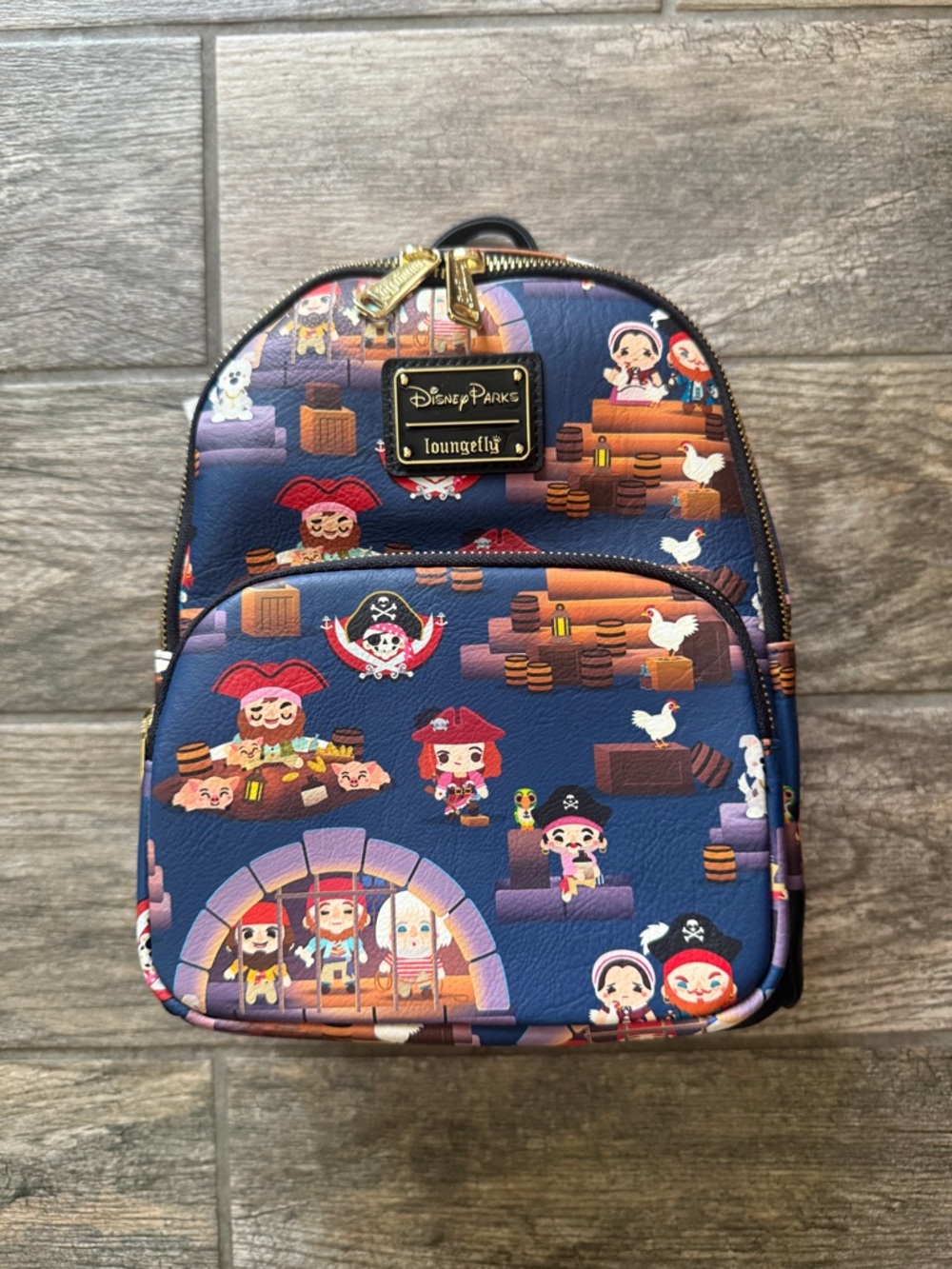 Loungefly Disney Parks Pirate Chibi Print Mini Backpack - Navy, Red, Brown